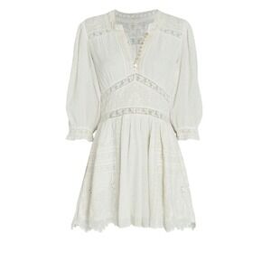 Love Shack Fancy Leno Mini Dress Long Sleeve V Neck Womens White Size 2